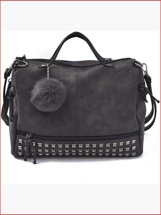 Handbags - Studded Tote Bag with Removable Strap PU Leather Hobo Satchel